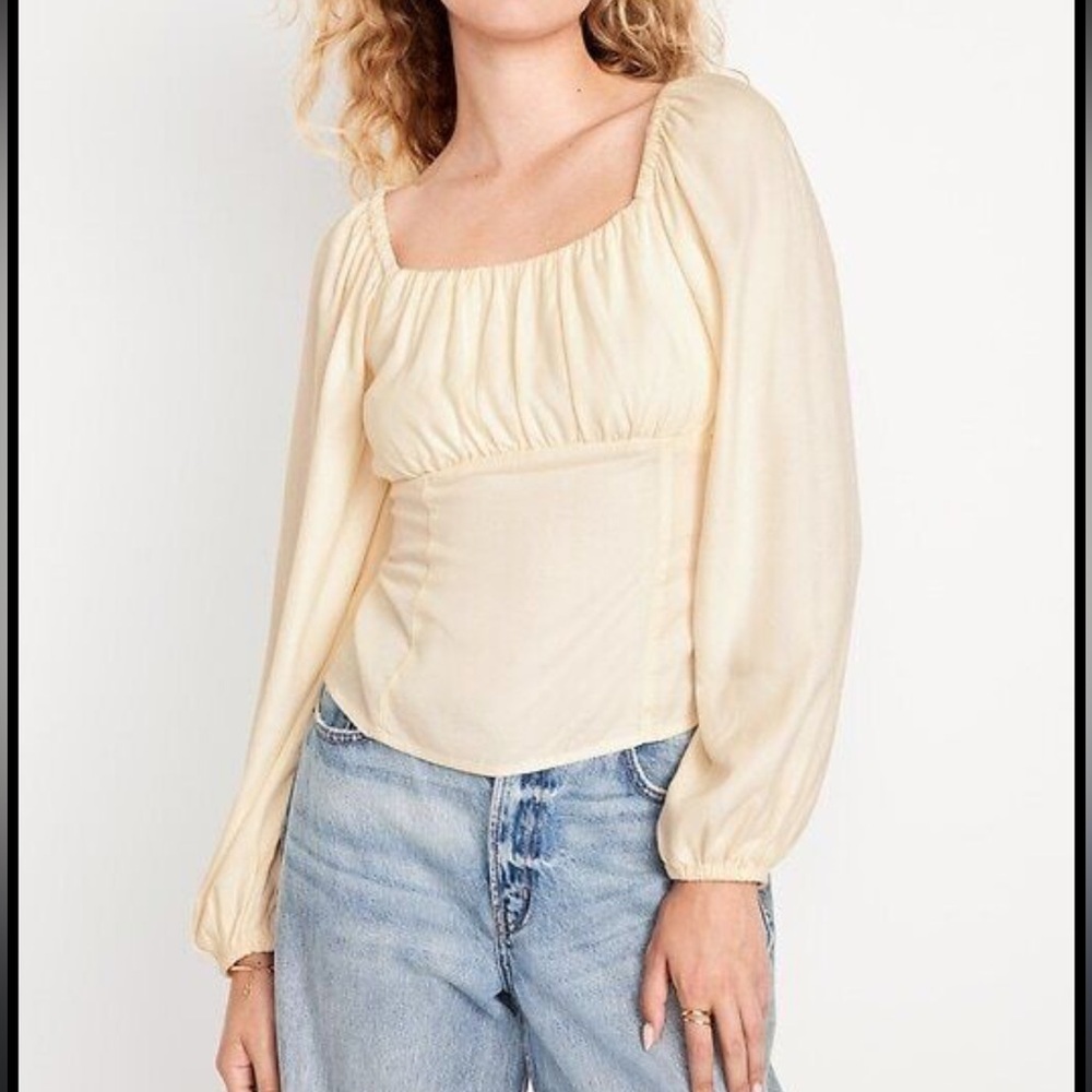 Old Navy Women's Size XL Square Neck Crepe Babydoll Top‎ Beige Boho Cottagecore